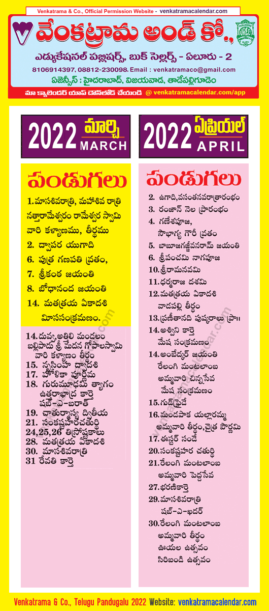 Telugu Festivals 2022 March April