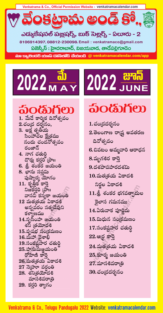 Telugu Festivals 2022 May June