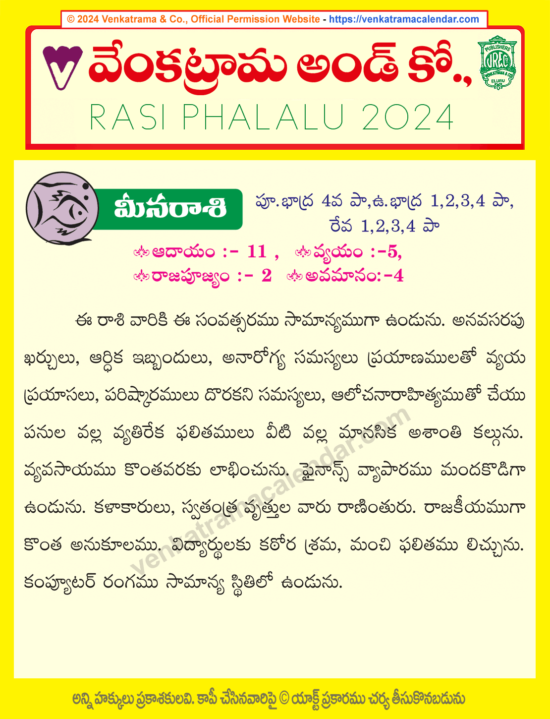 Telugu Meena Rasi Phalalu 2024 Gochara Phalithalu మీన రాశి