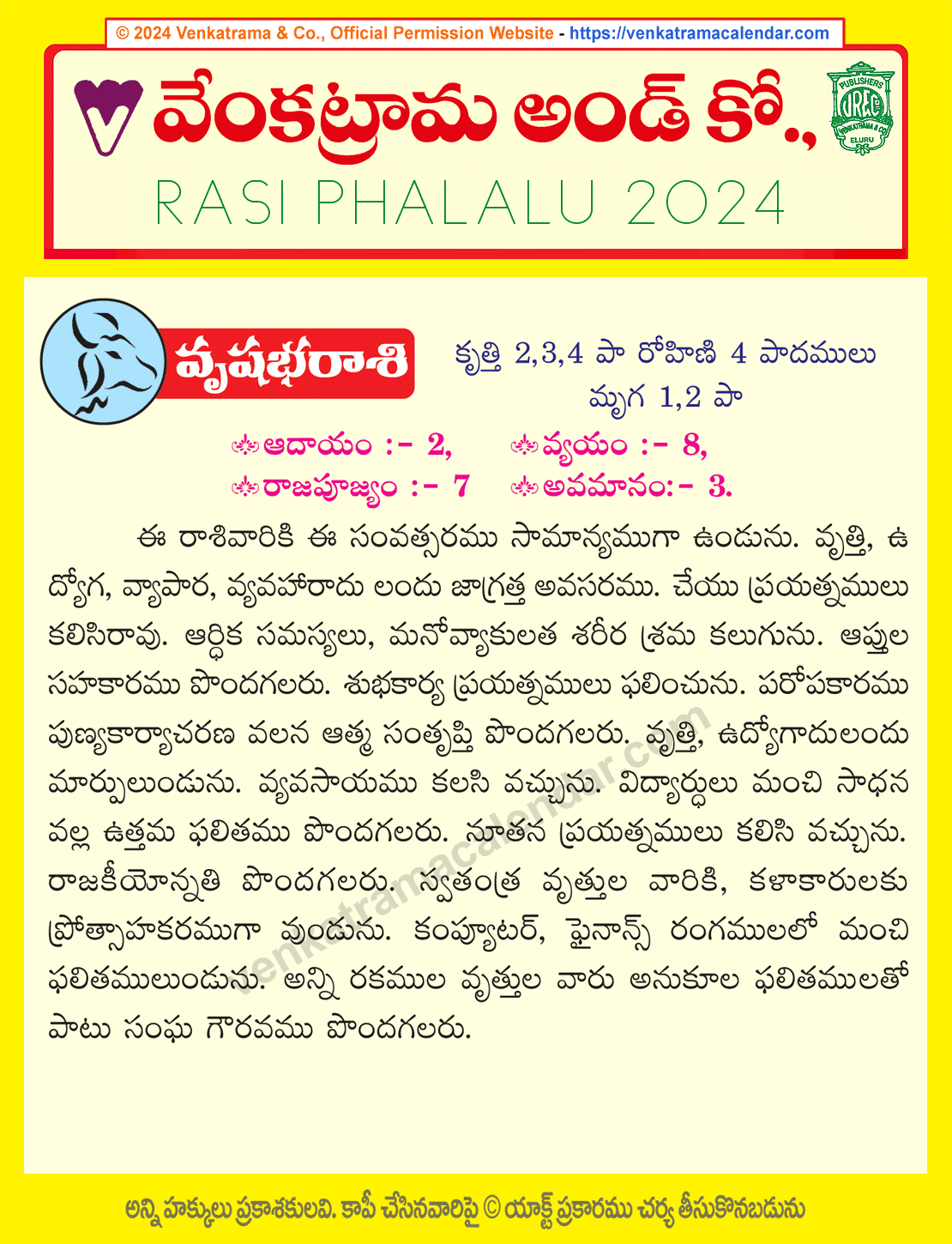 Telugu Vrushabha Rasi Phalalu 2024 Gochara Phalithalu వృషభ రాశి